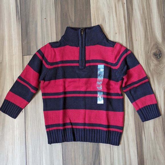 NWT The Children's Place Boys Knit Pullover Sweater Red Striped Cardigan… - Picture 1 of 6